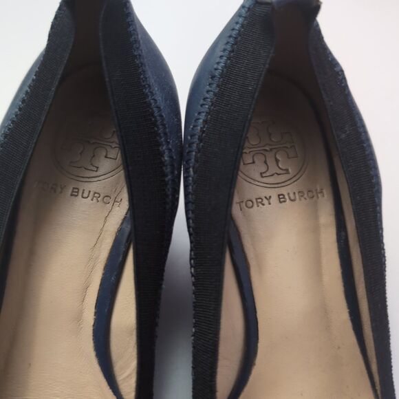 Tory Burch Caroline Navy Blue Ballet Pump Wedges Women's Size 5M Multi Color - Picture 3 of 8